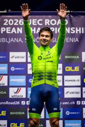 ROGLIÄa Primož ROGLIC Primoz UEC Road Cycling European Championships Ljubljana 2026 ROGLIÄa Primož ROGLIC Primoz SLO Slovenia Winner First Place Award Ceremony Medal Ceremony Podium Portrait Orientation Vertical Portrait Event UEC Road Cycling European Championships 2026 Ljubljana Category Cycling Road Cycling European Championships Individual Time Trial Elite Men Location Europe Slovenia Sencur Discipline Individual Time Trial ITT Distance 22 km Date October 7, 2026, Wednesday Day 5