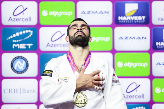 AZERBAIJAN, BAKU - OCTOBER 7, 2026: 1st placed Tato Grigalashvili of Georgia attend an award ceremony for the men s -81 kg category during the 2026 World Judo Championships at the National Gymnastics Arena 2026 World Judo Championships In Baku  - ZUMAt113 20261007_zaa_t113_510 Copyright: xMikhailxSinitsynx