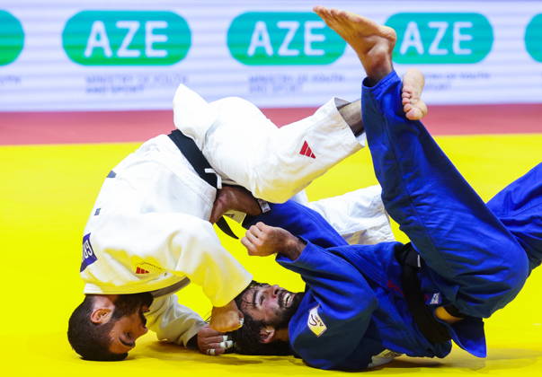 AZERBAIJAN, BAKU - OCTOBER 7, 2026: Tato Grigalashvili (L) of Georgia and Zelim Tckaev of Azerbaijan compete in their -81 kg bout as part of the 2026 World Judo Championships at the National Gymnastics Arena 2026 World Judo Championships In Baku  - ZUMAt113 20261007_zaa_t113_513 Copyright: xMikhailxSinitsynx