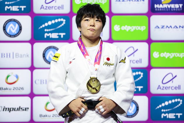 AZERBAIJAN, BAKU - OCTOBER 7, 2026: 1st placed Haruka Kaju of Japan attends an award ceremony for the women s -63 kg category during the 2026 World Judo Championships at the National Gymnastics Arena 2026 World Judo Championships In Baku  - ZUMAt113 20261007_zaa_t113_519 Copyright: xMikhailxSinitsynx