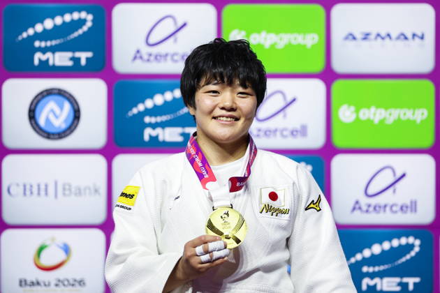 AZERBAIJAN, BAKU - OCTOBER 7, 2026: 1st placed Haruka Kaju of Japan attends an award ceremony for the women s -63 kg category during the 2026 World Judo Championships at the National Gymnastics Arena 2026 World Judo Championships In Baku  - ZUMAt113 20261007_zaa_t113_521 Copyright: xMikhailxSinitsynx
