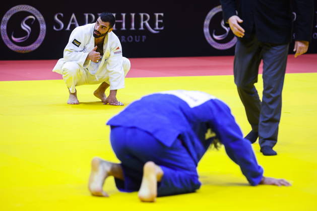 AZERBAIJAN, BAKU - OCTOBER 7, 2026: Tato Grigalashvili (L) of Georgia and Zelim Tckaev of Azerbaijan compete in their -81 kg bout as part of the 2026 World Judo Championships at the National Gymnastics Arena 2026 World Judo Championships In Baku  - ZUMAt113 20261007_zaa_t113_528 Copyright: xMikhailxSinitsynx
