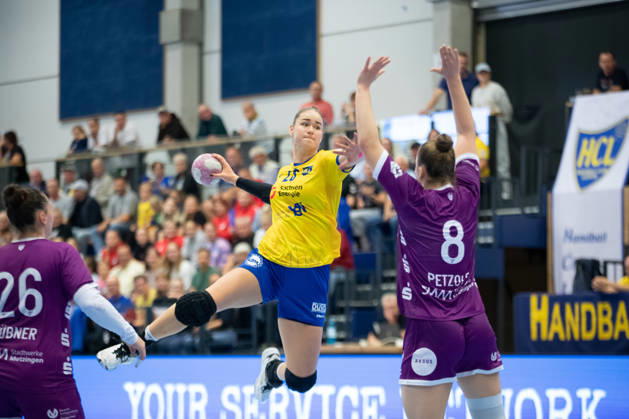 Handball, Alsco HBF1: HC Leipzig vs. TuS Metzingen, October 7, 2026; Marlene Tucholke 23; HC Leipzig rises to the challenge in the Alsco Women s Handball Bundesliga (HBF1), 2026–2027 season, Matchday 5: HC Leipzig vs. TuS Metzingen on October 7, 2026, at the Markranstädt Sports Center Copyright: xBEAUTIFULxSPORTS JanxKaeferx