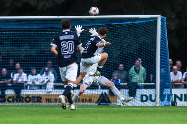 Sports, Soccer, FVN Lower Rhine Cup, 2026–2027 Season, Round of 16: SV Blau Weiß Dingden vs. MSV Duisburg, October 7, 2026, Dingden Sports Field Goal to make it 1–0 for BW Dingden by Fabrice Kempe Dingden, 37 Hamminkeln Dingden Sports Field Dingden North Rhine-Westphalia Germany