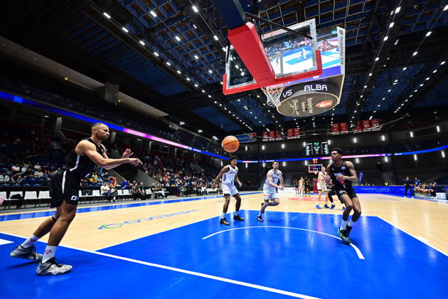 Men s basketball Champions League, group G, 1st round, match Slavia Praha NBK and Alba Berlin in Pardubice, Czech Republic, October 7, 2026. From left Patrick Samoura, Ronaldo Segu, both of Slavia. (CTKxPhoto JosefxVostarek) CTKPhotoP2026100707909 CTKPhotoP2026100707909