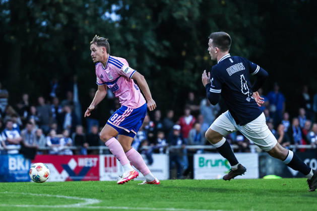 Sports, Soccer, FVN Lower Rhine Cup, 2026–2027 Season, Round of 16: SV Blau Weiß Dingden vs. MSV Duisburg, October 7, 2026, Dingden Sports Field, Aljaz Casar (MSV Duisburg), 8; Hannes Göring (Dingden), 4; Hamminkeln; Dingden Sports Field, North Rhine-Westphalia, Germany