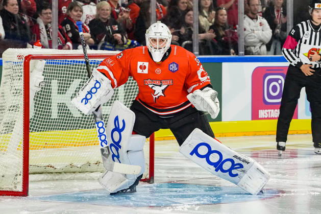 Ice Hockey CHL, Matchday 5: Kölner Haie vs. Herning Blue Fox on October 7, 2026, at the Lanxess Arena in Cologne. Nico Wiens of Cologne, the third goalie, made his debut today. xDMx