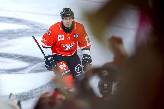 October 7, 2026, Ice Hockey, CHL, Kölner Haie vs. Blue Fox Herning, Champions Hockey League 2026–27, Matchday 5, 2026–27 Season, Lanxess Arena, Cologne: Celebrations after the 3–0 goal by Patrick Russell, Kölner Haie, 63, North Rhine-Westphalia, Germany