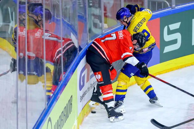 October 7, 2026, Ice Hockey, CHL, Kölner Haie vs. Blue Fox Herning, Champions Hockey League 2026–27, Matchday 5, 2026–27 Season, Lanxess Arena, Cologne; Veli Matti Vittasmäki of the Kölner Haie (No. 47) battles Lasse Baerentsen of Blue Fox Herning (No. 24); North Rhine-Westphalia, Germany