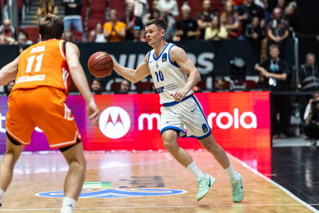October 7, 2026, GER, BKT Eurocup, Basketball, Chemnitz, Niners Chemnitz vs. Neptunas Klaipeda, Elvar Fridriksson (Neptunas Klaipeda), 10, Elias Rödl (Niners Chemnitz), 11, Chemnitz Messe, Chemnitz, Saxony, Germany