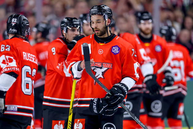 October 7, 2026, Ice hockey, CHL, Kölner Haie vs. Blue Fox Herning, Champions Hockey League 2026–27, Matchday 5, 2026–27 season, Lanxess Arena Cologne, Celebrations after the 3–0 victory, Luca Münzenberger, Kölner Haie, 75, North Rhine-Westphalia, Germany