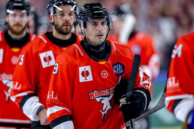 October 7, 2026, Ice hockey, CHL, Kölner Haie vs. Blue Fox Herning, Champions Hockey League 2026–27, Matchday 5, 2026–27 season, Lanxess Arena Cologne, Celebrations after the 3–0 victory, Maximilian Kammerer, Kölner Haie 09, North Rhine-Westphalia, Germany