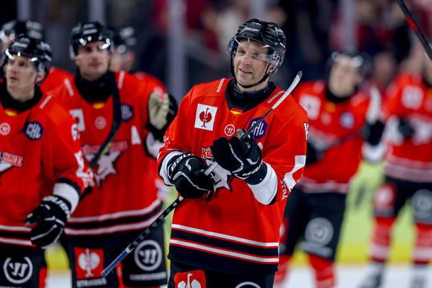 October 7, 2026, Ice hockey, CHL, Kölner Haie vs. Blue Fox Herning, Champions Hockey League 2026–27, Matchday 5, 2026–27 season, Lanxess Arena, Cologne; Celebrations after the 3–0 victory; Frederik Storm, Kölner Haie, 19, North Rhine-Westphalia, Germany