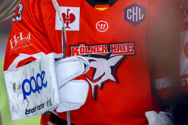 October 7, 2026, Ice Hockey, CHL, Kölner Haie vs. Blue Fox Herning, Champions Hockey League 2026–27, Matchday 5, 2026–27 Season, Lanxess Arena Cologne; Stock image, logo, club logo, banner, close-up of emblem, jersey, North Rhine-Westphalia, Germany