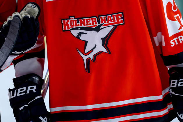 October 7, 2026, Ice Hockey, CHL, Kölner Haie vs. Blue Fox Herning, Champions Hockey League 2026–27, Matchday 5, 2026–27 Season, Lanxess Arena Cologne; Stock image, logo, club logo, banner, close-up of emblem, jersey, North Rhine-Westphalia, Germany