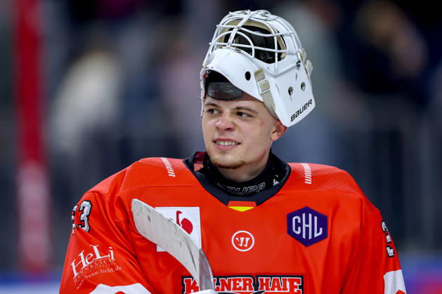 October 7, 2026, Ice hockey, CHL, Kölner Haie vs. Blue Fox Herning, Champions Hockey League 2026–27, Matchday 5, 2026–27 season, Lanxess Arena, Cologne; Goalie Nico Wiens, Kölner Haie, 33, North Rhine-Westphalia, Germany