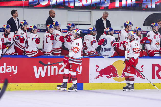 Ice hockey, Eishockey - CHL, EC RBS vs Berlin SALZBURG,AUSTRIA,07.OCT.26 - ICE HOCKEY - CHL, Champions Hockey League, group stage, EC Red Bull Salzburg vs Eisbaeren Berlin. Image shows the rejoicing of RBS.  GEPAxpictures xDavidxGeieregger
