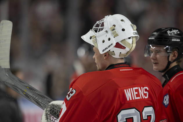 CHL Cologne Sharks vs. Herning Blue Fox, Cologne, October 7, 2026; Nico Wiens, Cologne Sharks, goaltender, 33; CHL Cologne Sharks vs. Herning Blue Fox on October 7, 2026, at the Lanxess Arena in Cologne, Germany Copyright: xBEAUTIFULxSPORTS AndreasxDickx