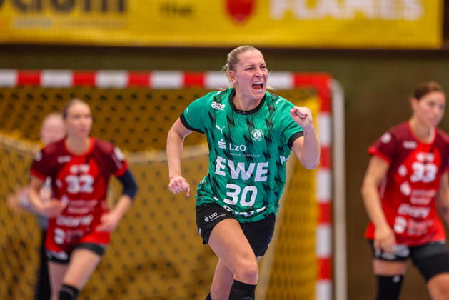 GER, Bensheim, HSG Bensheim Flames vs. Vfl Oldenburg, Alsco Women s Handball Bundesliga, Handball, DHB, 2026–2027 Season, Weststadthalle Bensheim, Matchday 5 in Pictures: Jenny Behrend, VfL Oldenburg Women’s Handball 30, Goal, Celebration and Joy, Emotions. DFB and DFL regulations prohibit any use of photographs as image sequences and or quasi-video. October 7, 2026 Copyright: HMBxMedia HendrikxHamelau