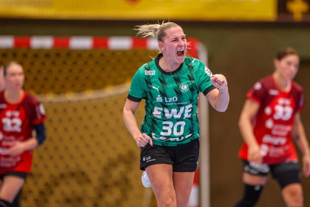 GER, Bensheim, HSG Bensheim Flames vs. Vfl Oldenburg, Alsco Women s Handball Bundesliga, Handball, DHB, 2026–2027 Season, Weststadthalle Bensheim, Matchday 5 in Pictures: Jenny Behrend, VfL Oldenburg Women’s Handball 30, Goal, Celebration and Joy, Emotions. DFB and DFL regulations prohibit any use of photographs as image sequences and or quasi-video. October 7, 2026 Copyright: HMBxMedia HendrikxHamelau