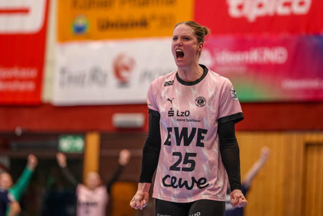 GER, Bensheim, HSG Bensheim Flames vs. Vfl Oldenburg, Alsco Women s Handball Bundesliga, Handball, DHB, 2026–2027 Season, Weststadthalle Bensheim, Matchday 5 in Pictures: Madita Kohorst, VfL Oldenburg Women’s Handball 25, Joy and Emotions After the Victory. DFB and DFL regulations prohibit any use of photographs as image sequences and or quasi-video, October 7, 2026 Copyright: HMBxMedia HendrikxHamelau