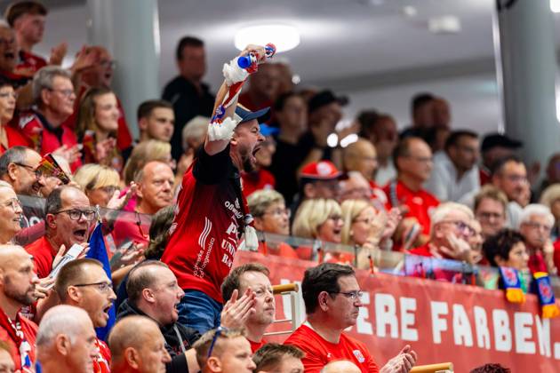 October 7, 2026, GER, Handball, Women, 2026–2027 Season, Alsco 1st Division, Matchday 5, Thüringer HC vs. HSG Blomberg Lippe. Thüringer HC fans in the stands. 99947 Bad Langensalza, Salza Hall, Mehrz Sports Hall, Thuringia, Germany