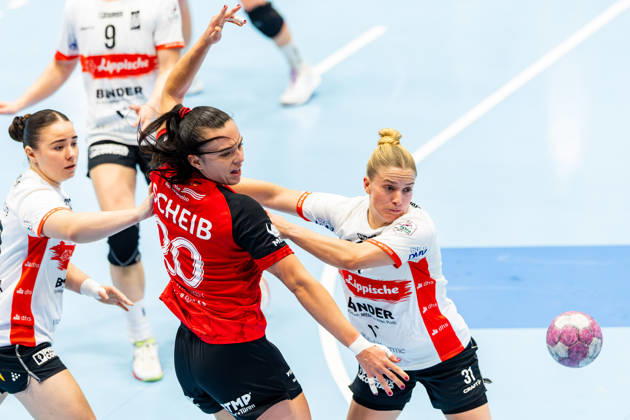 October 7, 2026, GER, Handball, Women, 2026–2027 Season, Alsco 1 Bl, Matchday 5, Thüringer HC vs. HSG Blomberg Lippe, Elin Rosa Magnusdottir (HSG Blomberg Lippe), Jana Leonie Scheib (Thüringer HC), 20, Alexia Hauf, HSG Blomberg Lippe, 99947 Bad Langensalza, Salza, Halle, Mehrz Sports Hall, Thuringia, Germany