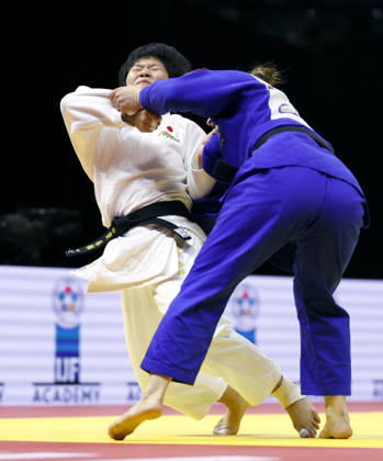 Judo: World championships Haruka Kaju (white) of Japan competes en route to beating Kerem Primo of Israel in the women s 63-kilogram final at the judo world championships in Baku, Azerbaijan, on Oct. 7, 2026.  A14AA0005630392P