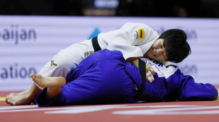Judo: World championships Haruka Kaju (white) of Japan competes en route to beating Kerem Primo of Israel in the women s 63-kilogram final at the judo world championships in Baku, Azerbaijan, on Oct. 7, 2026. A14AA0005630394P