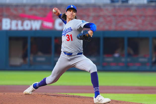 Tyler Glasnow(Dodgers) Starting pitcher Tyler Allen Glasnow, Oct.7,2026 - Baseball : MLB, Baseball Herren, USA National League Division Series Atlanta Braves vs. Los Angeles Dodgers Venue: Truist Park (Cumberland, Georgia, USA) aflo_354249829 YujixArakawax