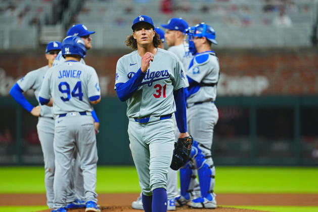 Tyler Glasnow(Dodgers) Starting pitcher Tyler Allen Glasnow, Oct.7,2026 - Baseball : MLB, Baseball Herren, USA National League Division Series Atlanta Braves vs. Los Angeles Dodgers Venue: Truist Park (Cumberland, Georgia, USA)  aflo_354249844 YujixArakawax