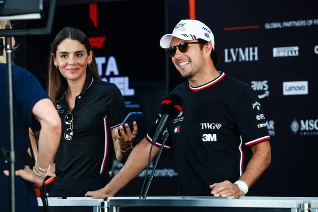 F1 - SINGAPORE GRAND PRIX 2026 PEREZ Sergio (mex), Cadillac F1 Team MAC-26, portrait with India de la Fressange, communications manager at Cadillac F1 Team during an interview lduring the 2026 Formula 1 Singapore Grand Prix, 17th round of the 2026 Formula One World Championship, WM, Weltmeisterschaft from October 9 to 11, 2026 on the Marina Bay Street Circuit, in Singapore, Singapore - SingaporeSingapore  Copyright: xFLORENTxGOODENx