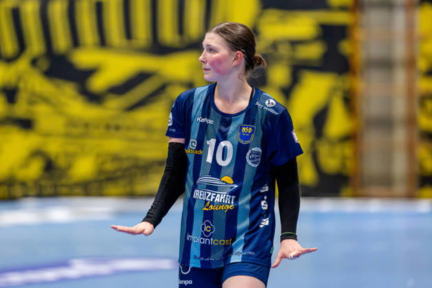 Dortmund, October 7, 2026, Handball, Women s, Alsco Women s Handball Bundesliga, Matchday 5, BVB Borussia Dortmund vs. Buxtehuder SV, Anika Hampel (Buxtehuder SV), 10 during the game, Dortmund Sporthalle Wellinghofen, North Rhine-Westphalia, Germany