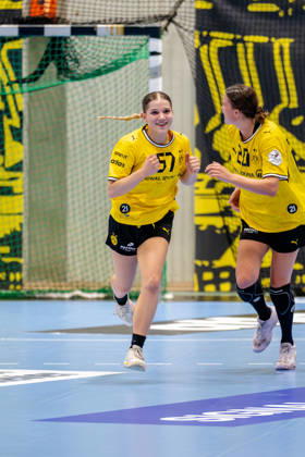 Dortmund, October 7, 2026, Handball, Women s, Alsco Handball Bundesliga Women, Matchday 5, BVB Borussia Dortmund vs. Buxtehuder SV, Nora Lueg (BVB) celebrates after scoring a goal, Dortmund Sporthalle Wellinghofen, North Rhine-Westphalia, Germany