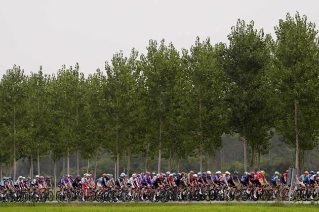 The pack rides during the 110th edition of the Gran Piemonte 2026 a 185 km one day race from Asti to Bra on October 08, 2026, Italy.  Copyright: xFabioxFerrari LaPressex