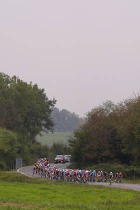 The pack rides during the 110th edition of the Gran Piemonte 2026 a 185 km one day race from Asti to Bra on October 08, 2026, Italy.  Copyright: xFabioxFerrari LaPressex