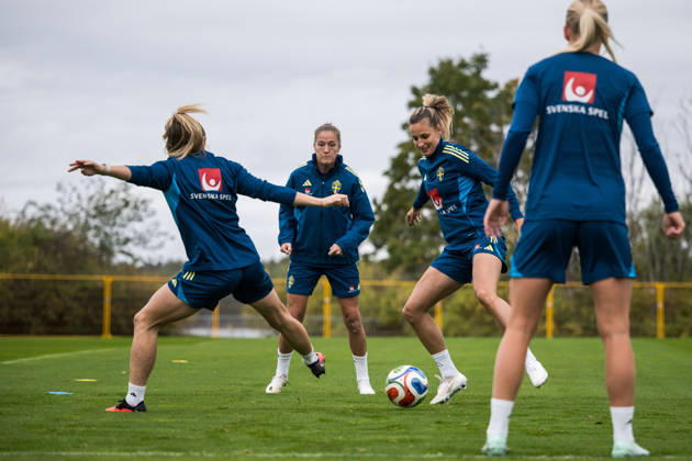 October 8, 2026: Filippa Angeldahl and Nathalie Björn of the Swedish women’s national soccer team during a training session on October 8, 2026 in Stockholm. Photo by Johanna Säll, BILDBYRAN, code JL JL0637. soccer football fotball World Cup qualifier FIFA Women’s World Cup qualifier training practice Sweden women’s soccer football fotball World Cup qualifier FIFA Women’s World Cup qualifier qualifier training practice training Sweden women’s soccer Copyright: JOHANNAxSÄLL BB261008BB227