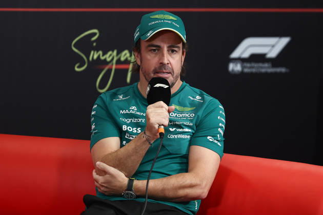 F1 Singapore Grand Prix 2026 Previews Fernando Alonso of Aston Martin Aramco during the press conference, PK, Pressekonferenz ahead of the Formula 1 Singapore Grand Prix at Marina Bay Street Circuit in Singapore on October 8, 2026. Singapore Singapore  Copyright: xJakubxPorzyckix originalFilename:porzycki-f1singap261008_npec7