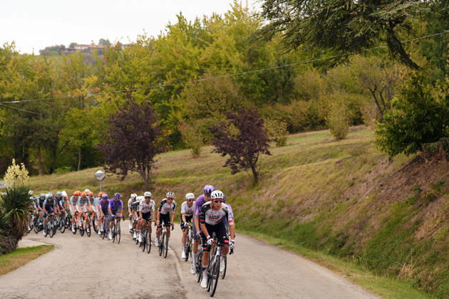 The pack rides during the 110th edition of the Gran Piemonte 2026 a 185 km one day race from Asti to Bra on October 08, 2026, Italy.  Copyright: xFabioxFerrari LaPressex