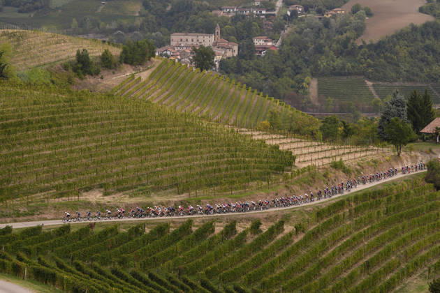 The pack rides during the 110th edition of the Gran Piemonte 2026 a 185 km one day race from Asti to Bra on October 08, 2026, Italy. Copyright: xFabioxFerrari LaPressex
