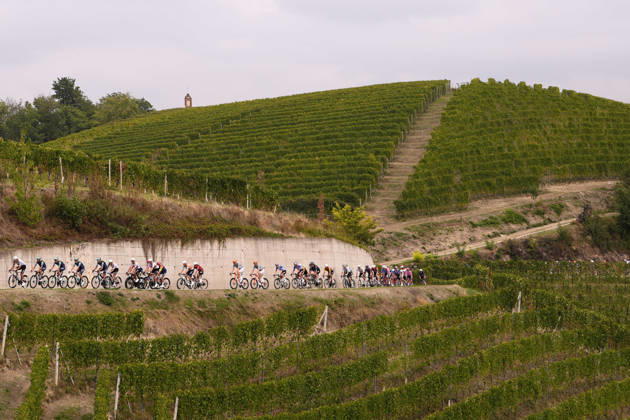The pack rides during the 110th edition of the Gran Piemonte 2026 a 185 km one day race from Asti to Bra on October 08, 2026, Italy. Copyright: xFabioxFerrari LaPressex