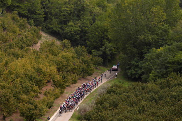 The pack rides during the 110th edition of the Gran Piemonte 2026 a 185 km one day race from Asti to Bra on October 08, 2026, Italy. Copyright: xFabioxFerrari LaPressex