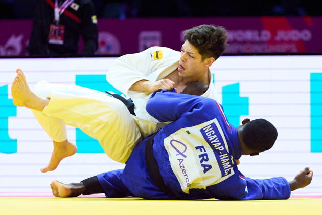 (Top-Bottom) Sanshiro Murao (JPN), Ngayap Hambou Maxime-Gael (FRA), OCTOBER 8, 2026 -Judo : World Judo Championships BAKU2026 Mens -90kgSemi-final match at National Gymnastics Arena in Baku, Azerbaijan. aflo_354298663 KenxAsakurax