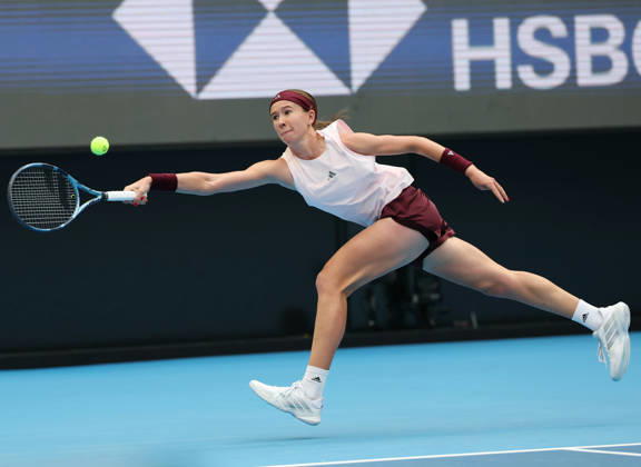 (261008) -- BEIJING, Oct. 8, 2026 -- Nikola Bartunkova of the Czech Republic hits a return during the women s singles quarterfinal match between Karolina Muchova of the Czech Republic and Nikola Bartunkova of the Czech Republic at 2026 China Open tennis tournament in Beijing, China, Oct. 8, 2026. ) (SP)CHINA-BEIJING-TENNIS-CHINA OPEN-WOMEN S SINGLES (CN) ZhangxChenlin