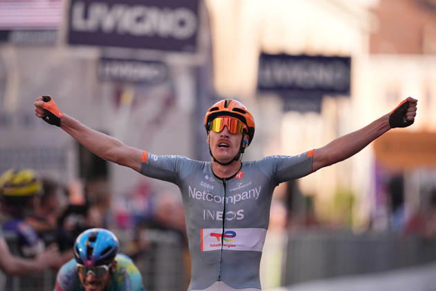 France s Dorian Godon of Netcompany INEOS winner of the race on the finish line during the 110th edition of the Gran Piemonte 2026 a 185 km one day race from Asti to Bra on October 08, 2026, Italy. Copyright: xMarcoxAlpozzi LaPressex
