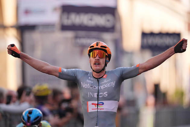 France s Dorian Godon of Netcompany INEOS winner of the race on the finish line during the 110th edition of the Gran Piemonte 2026 a 185 km one day race from Asti to Bra on October 08, 2026, Italy. Copyright: xMarcoxAlpozzi LaPressex