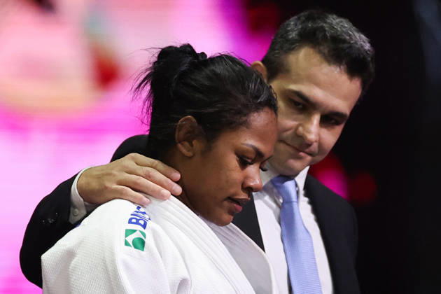 AZERBAIJAN, BAKU - OCTOBER 8, 2026: Nauana Silva (L) of Brazil is pictured after a -70 kg bout against Giovanna Scoccimarro of Germany as part of the 2026 World Judo Championships at the National Gymnastics Arena. Mikhail Sinitsyn TASS 98954077