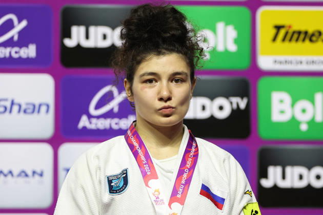 AZERBAIJAN, BAKU - OCTOBER 8, 2026: 3rd placed Madina Taimazova of Russia pose during an award ceremony for the women s -70 kg category during the 2026 World Judo Championships at the National Gymnastics Arena. Mikhail Sinitsyn TASS  98955793