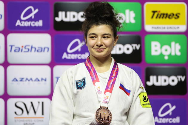 AZERBAIJAN, BAKU - OCTOBER 8, 2026: 3rd placed Madina Taimazova of Russia pose during an award ceremony for the women s -70 kg category during the 2026 World Judo Championships at the National Gymnastics Arena 2026 World Judo Championships In Baku  - ZUMAt113 20261008_zaa_t113_522 Copyright: xMikhailxSinitsynx