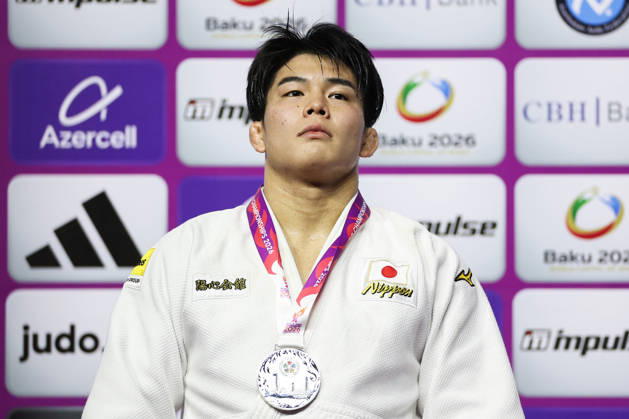AZERBAIJAN, BAKU - OCTOBER 8, 2026: 2nd placed Goki Tajima of Japan poses during an award ceremony for the men s -90 kg category as part of the 2026 World Judo Championships at the National Gymnastics Arena. Mikhail Sinitsyn TASS  98956914
